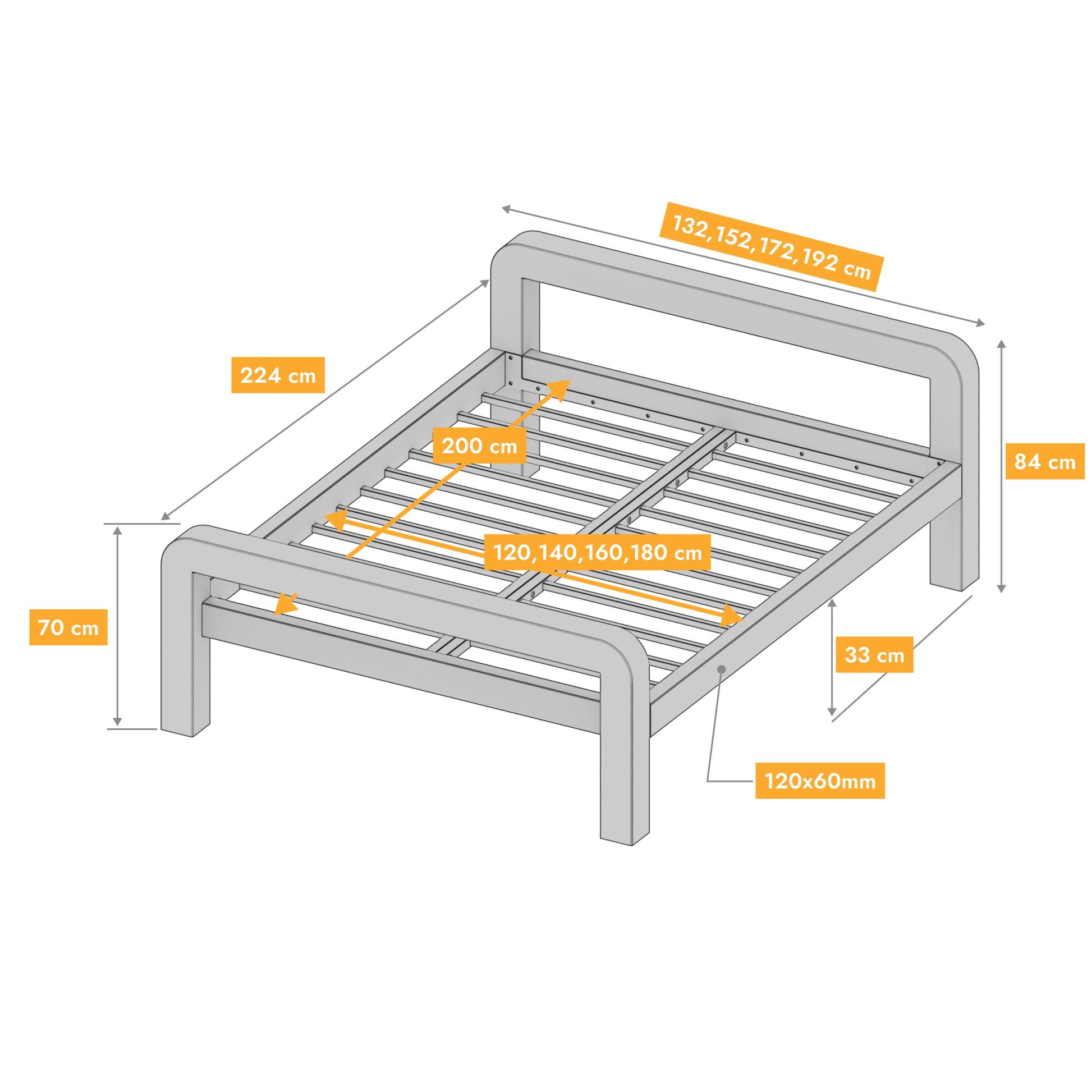 Letto in metallo Kovová posteľ Ryka Round otvorená (profil 120 x 120 mm)