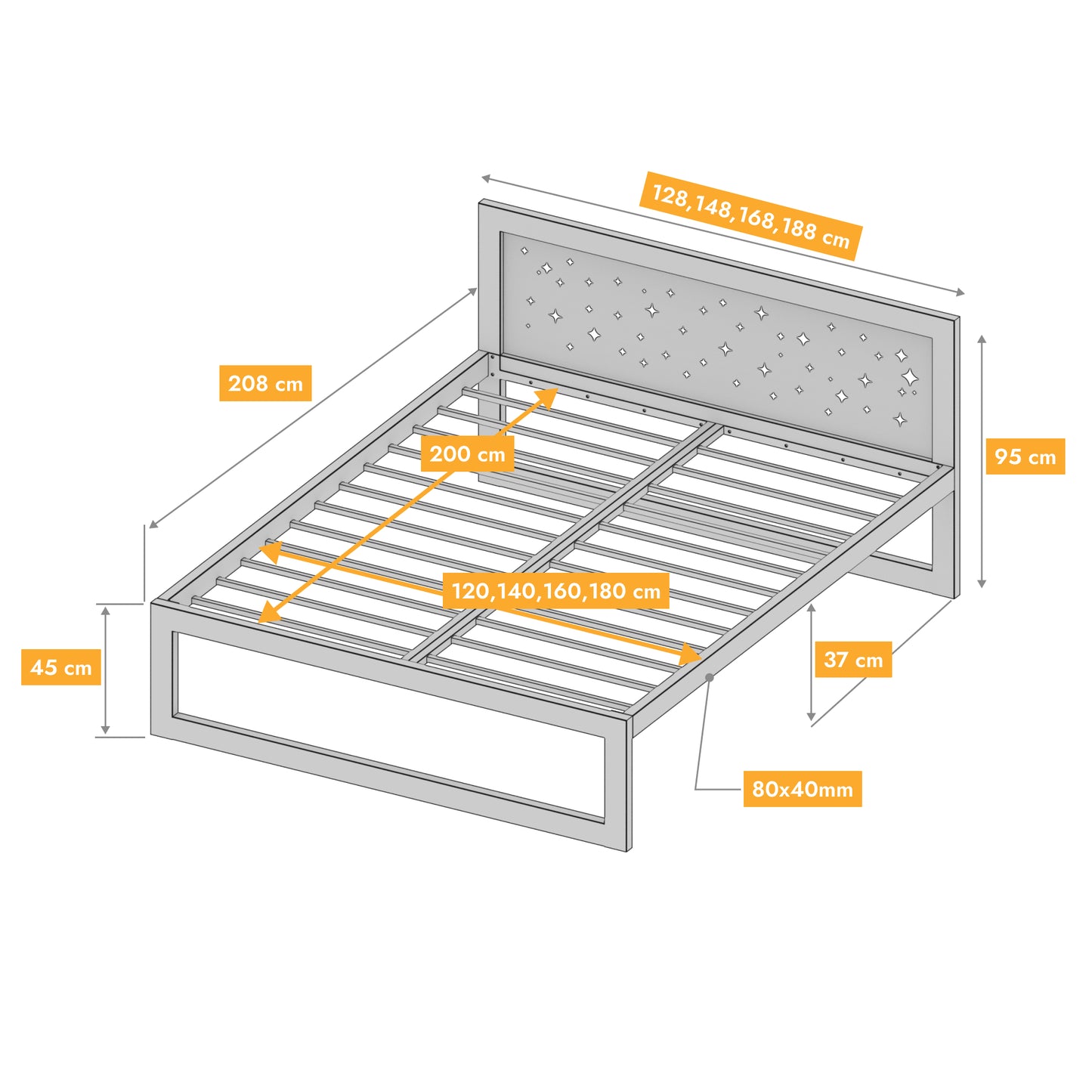 Letto in metallo Kovová posteľ Ryka Standard M10